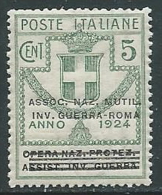 1924 REGNO PARASTATALI INV. GUERRA ROMA 5 CENT LUSSO MNH ** - M37-7 - Franchigia
