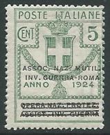 1924 REGNO PARASTATALI INV. GUERRA ROMA 5 CENT MNH ** - M39-8 - Franchise