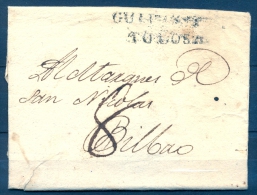 1810 - 21 , GUIPÚZCOA , ENVUELTA CIRCULADA ENTRE TOLOSA Y BILBAO , MARCA " GUIPUZCOA / TOLOSA " , TIZÓN Nº6 - ...-1850 Préphilatélie