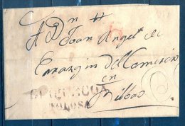 1830 , GUIPÚZCOA , ENVUELTA CIRCULADA ENTRE TOLOSA Y BILBAO , MARCA " GUIPUZCOA / TOLOSA " , TIZÓN Nº8 - ...-1850 Vorphilatelie