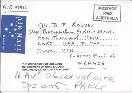 POSTAGE PAID AUSTRALIA Sur Carte Par Avion Pour La France 1993 - Postmark Collection