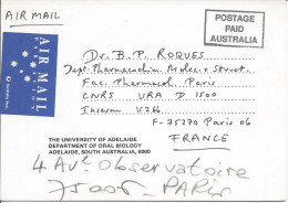 POSTAGE PAID AUSTRALIA Sur Carte Par Avion Pour La France 1993 - Marcophilie