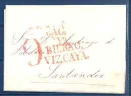 1838 , VIZCAYA , CARTA CIRCULADA ENTRE BILBAO Y SANTANDER , TIZÓN Nº 19 - ...-1850 Vorphilatelie