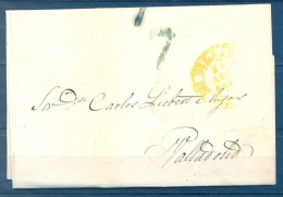 1844 , VIZCAYA , CARTA CIRCULADA ENTRE BILBAO Y VALLADOLID , TIZÓN Nº 21 , BAEZA AMARILLO - ...-1850 Prephilately