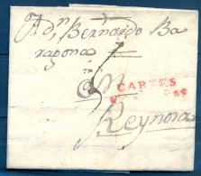 1816 , CANTABRIA , D.P. 9 , CARTA CIRCULADA ENTRE CARTES Y REINOSA  , MARCA TIZÓN Nº 1 , " CARTES / MONTAÑAS " - ...-1850 Voorfilatelie