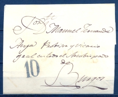 1837 - 43 , CANTABRIA , D.P. 9 , ENVUELTA CIRCULADA ENTRE AGUILAR Y BURGOS , MARCA " AGUILAR / MONTAÑAS " , TIZÓN Nº1 - ...-1850 Prephilately