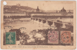 Carte Postale Pont Guillotiere Daguin Jumelée Lyon Terreaux Affranchie Blanc 2ct Et 3ct Et Semeuse Pour Le Portugal - 1900-29 Blanc