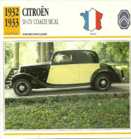 Fiche Technique Automobile Citroën 10 CV Coach Sical 1932-1933 - Autos