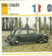 Fiche Technique Automobile Citroën Traction Avant 7A 1934 - Autos