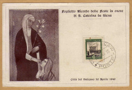 Foglietto Ricordo Delle Feste In Onore Di S. Caterina Di Siena Numéroté Au Verso 394 - Brieven En Documenten