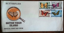 ILES VIERGES, Papillon, Mariposas, Butterflies. Yvert N° 350/53 FDC,  Enveloppe 1er Jour - Mariposas