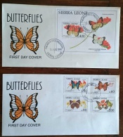 SIERRA LEONE, Papillons, Mariposas, Butterflies. Yvert N° 1471/74+BF 181 FDC,  2 Enveloppes 1er Jour - Papillons