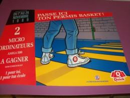 CHALAND. Affiche PUB Quick - La Prévention Routière - Amiga 500 - Passe Ici Ton Permis Basket !.1989. Verso Effet Miroir - Affiches & Offsets