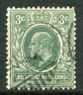 East Africa & Uganda Protectorates 1907-08 KEVII - 3c Grey Green - Wmk. Mult. Crown CA - Used (SG 35) - Protectorados De África Oriental Y Uganda