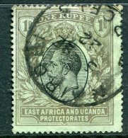 East Africa & Uganda Protectorates 1912-21 KGV - 1r Black/Emerald - Wmk. Mult. Crown CA - Used (SG 53a) - East Africa & Uganda Protectorates