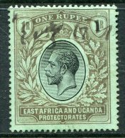 East Africa & Uganda Protectorates 1912-21 KGV - 1r Black/Emerald - Wmk. Mult. Crown CA - Fiscally Used (SG 53a) - East Africa & Uganda Protectorates