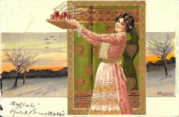 [DC2584] CPA - CARTOLINA DORATA ILLUSTRATA FIRMATA MAILICK - DONNA CON VASSOIO - Viaggiata 1902 - Old Postcard - Mailick, Alfred