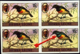 BIRDS-OLIVE BELLIED SUNBIRDS-IMPERF BLOCK OF 4 SIERRA LEONE-1982-SCARCE-MNH-B9-44 - Colibris