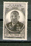 SAINT-PIERRE ET MIQUELON 1945 FELIX EBOUE  YVERT  N°323 NEUF MNH** - Unused Stamps
