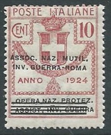 1924 REGNO PARASTATALI INV. GUERRA ROMA 10 CENT MNH ** - M43-8 - Franchise