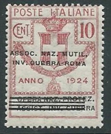 1924 REGNO PARASTATALI INV. GUERRA ROMA 10 CENT MNH ** - M44-6 - Franchise