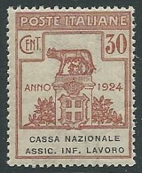 1924 REGNO PARASTATALI CASSA NAZIONALE LAVORO 30 CENT MNH ** - M39-6 - Franchise