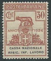 1924 REGNO PARASTATALI CASSA NAZIONALE LAVORO 30 CENT MNH ** - M41 - Franchise