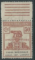 1924 REGNO PARASTATALI CASSA NAZIONALE LAVORO 30 CENT MNH ** - M41-7 - Franchise