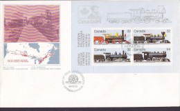 Canada Premier Jour Lettre FDC Cover 1985 Block 3 Miniature Sheet Dampflokomotiven Stamp Exhibition CANADA '84 - 1981-1990