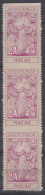 Macau 1953 Postal Tax Mi#16 Strip Of Three Partly Imperforated, MNG As Issued - Unused Stamps