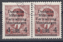 Germany Occupation Of Montenegro 1943 Mi#5 Used Pair, Error On Right Stamp - Partly Printed "r" - Occupation 1938-45