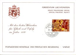 LIECHTENSTEIN. N°461 De 1969 Sur Document De Fêtes De Fin D´année. 250 Ans De La Principauté. - Cartas & Documentos