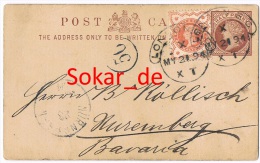 Ganzsache Großbritannien London - Nürnberg Bayern 1894 - Cartas & Documentos