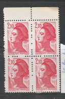 FRANCE N° 2319 2.10 ROUGE TYPE LIBERTE DOUBLE SOURCILS BLOC DE 4 SANS CHARNIERE NEUF SANS CHARNIERE - Unused Stamps