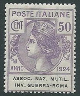 1924 REGNO PARASTATALI ASSOC NAZ MUTIL 50 CENT MNH ** - M41-9 - Franchigia
