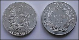 AC - PIRI REIS, AMIRAL, ADMIRAL, WARSHIP COMMEMORATIVE SILVER COIN SHIP AND DISCOVERER SERIES TURKEY 1995 UNCIRCULATED - Turkey