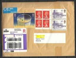 Great Britain 2016 Registered Air Mail Safety Cover To Estonia Castle Queen Etc - Lettres & Documents