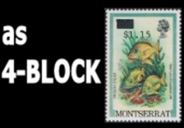 MONTSERRAT 1983 French Grunt Fish OVPT.1.15 On 75c ERROR:ovpt Wrong Stamps 4-BLOCK       [Fehler,erreur,errore,fout] - Montserrat