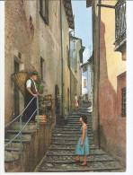 Suisse - Tessin  Morcotte Lago Di Lugano Ruelle Typique Tessinoise Ticine Animée Femme Hotte - Lugano