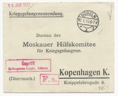 1917 - ENVELOPPE Du CAMP De PRISONNIERS De GUERRE RUSSES (OFLAG) De DÖBELN Pour Le MOSKAUER HILFSKOMITEE Au DANEMARK - Lettres & Documents