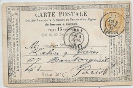 LBL36 - EP CP PRÉCURSEUR TYPA 10 AVEC REPIQUAGE "CRESTIN & TAILLEBOIS DAX "  3/7/1877 - Precursor Cards