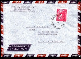 Greece Thessaloniki Avion 13.5.1956 Air Mail To Germany - Storia Postale