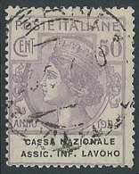 1924 REGNO USATO PARASTATALI ASSIC INF LAVORO 50 CENT - M46-6 - Franchigia