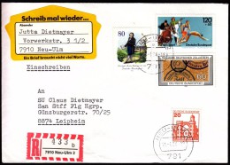 Germany 1984 R Labels Registered Letter Einschreibebrief Recommande 7910 Neu-Ulm 2 Sport Custom - Etiquettes 'Recommandé' & 'Valeur Déclarée'