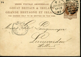 GB ENGLAND 1880 STATIONARY TO LEEUWARDEN NETHERLANDS - Covers & Documents