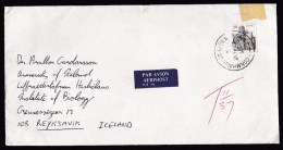 Ireland: Airmail Cover To Iceland, 1985, 1 Stamp, Postage Due, Taxed, To Pay, Air Label (ugly Tape) - Briefe U. Dokumente