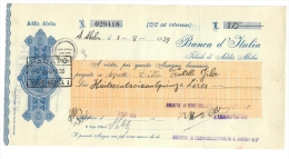 BANCA D'ITALIA ADDIS ABEBA ASSEGNO BANCA D'ITALIA DA 875 LIRE DOC.196 - Schecks  Und Reiseschecks