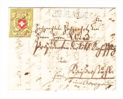 Heimat ZH HIRSLANDEN Balkenstempel Faltbrief 1854 Mit Rayon II Gelb Ferderentwertung 3 Seitig Vollrandig - 1843-1852 Federal & Cantonal Stamps