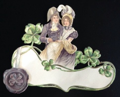 Chromo Découpis  Cartonné Couple époque Directoire Trèfle à Quatre Feuilles Petite Restauration 12 Cm Par 9 Cm - Kinderen