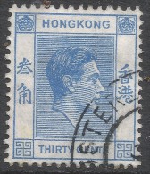 Hong Kong. 1938-52 KGVI. 30c Blue Used. P 14 SG 152 - Gebruikt
